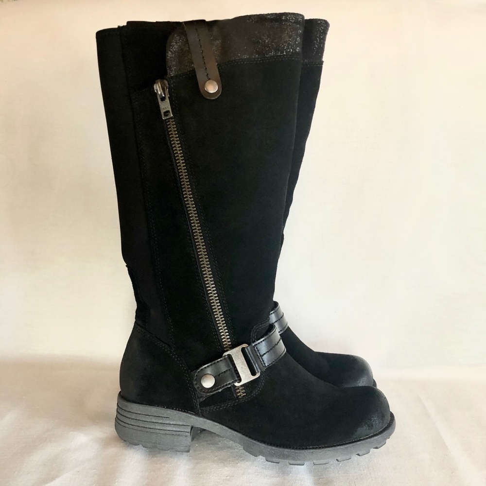 Earth Origins Black Leather Calf Moto Boot